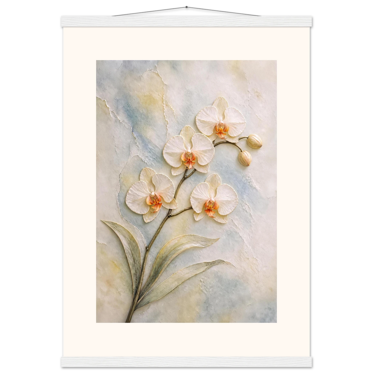 Porcelain Orchid, flowers and botanical. Archival fine art poster shown framed.