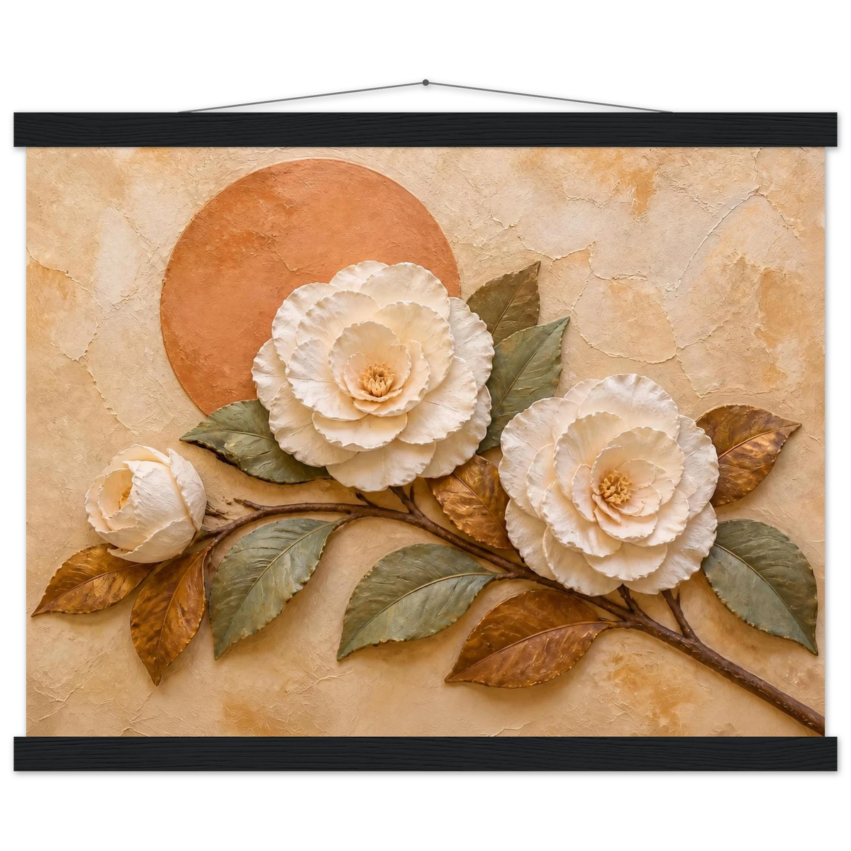 Camellia Eclipse: flowers and botanical. Museum-quality fine art poster.