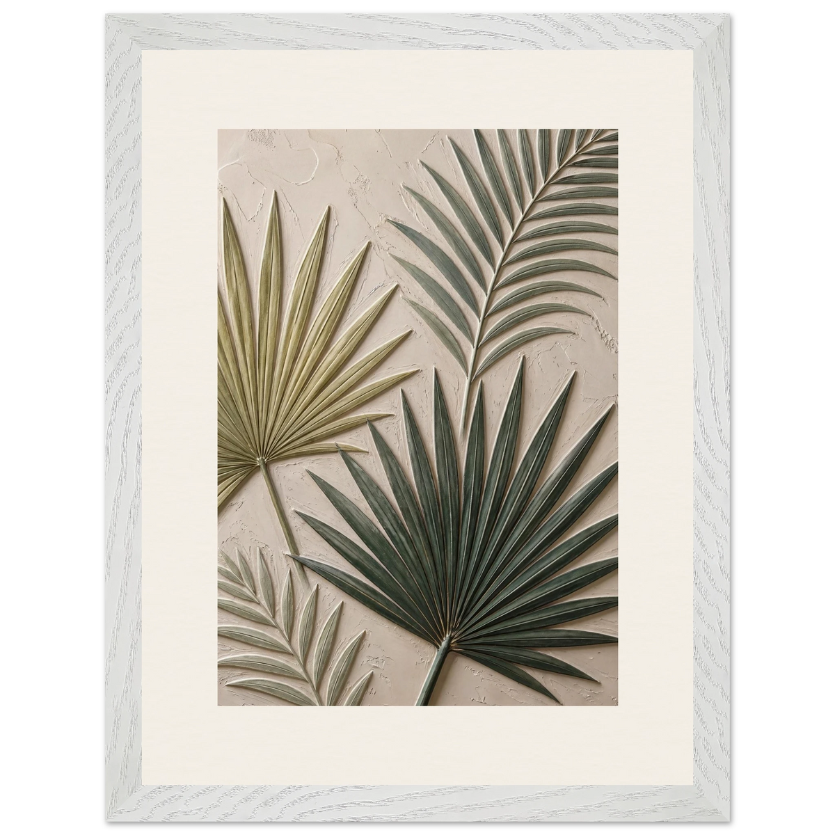 Carved Fronds: impasto, leaves and sand tones. Museum-quality framed fine art print.