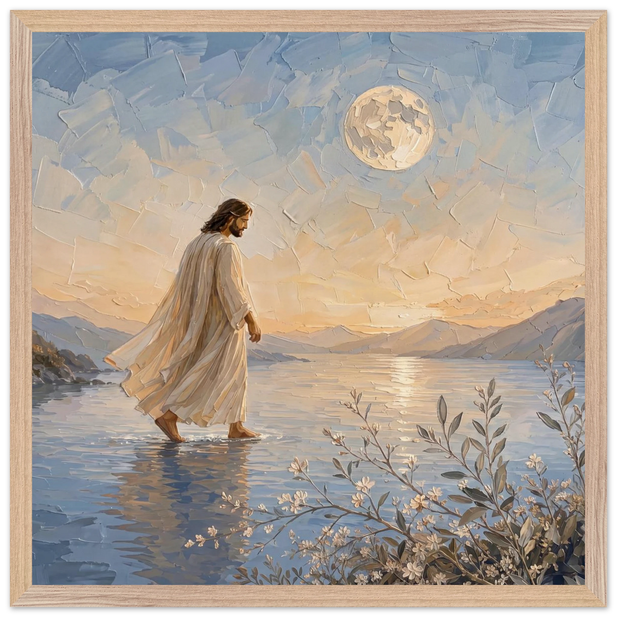 Upon the Waters: jesus, moon and night. Framed fine art print by The Light Stays.