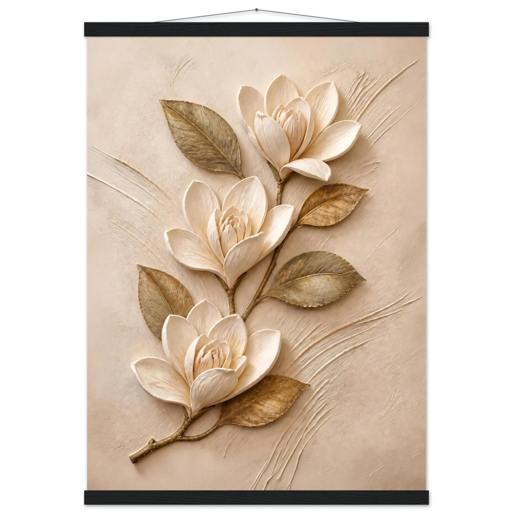 Magnolia Ascent: flowers and botanical. Fine art poster, alternate frame and size.