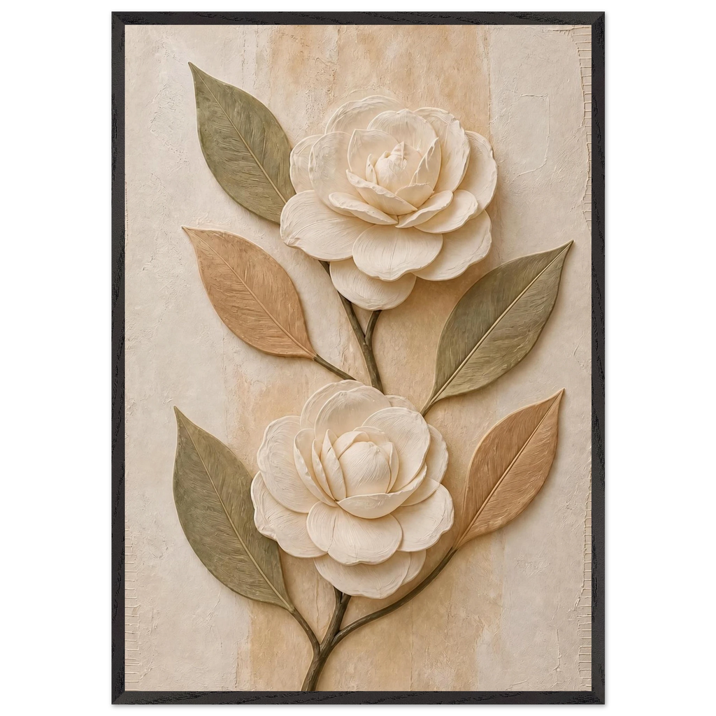 Carved Camellia: flowers and botanical. Framed fine art print by The Light Stays.