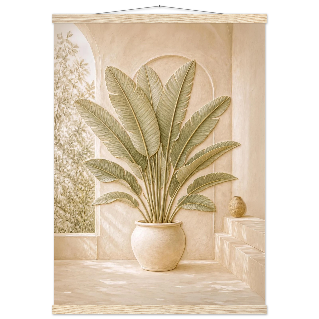 Courtyard Noon, landscape and sun. Archival fine art poster shown framed.