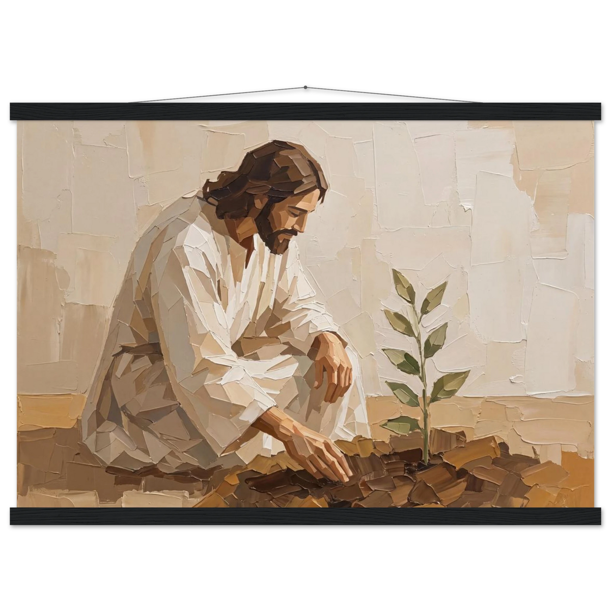 First Seeds: jesus, faith and botanical. Fine art poster with wooden hanger by The Light Stays.
