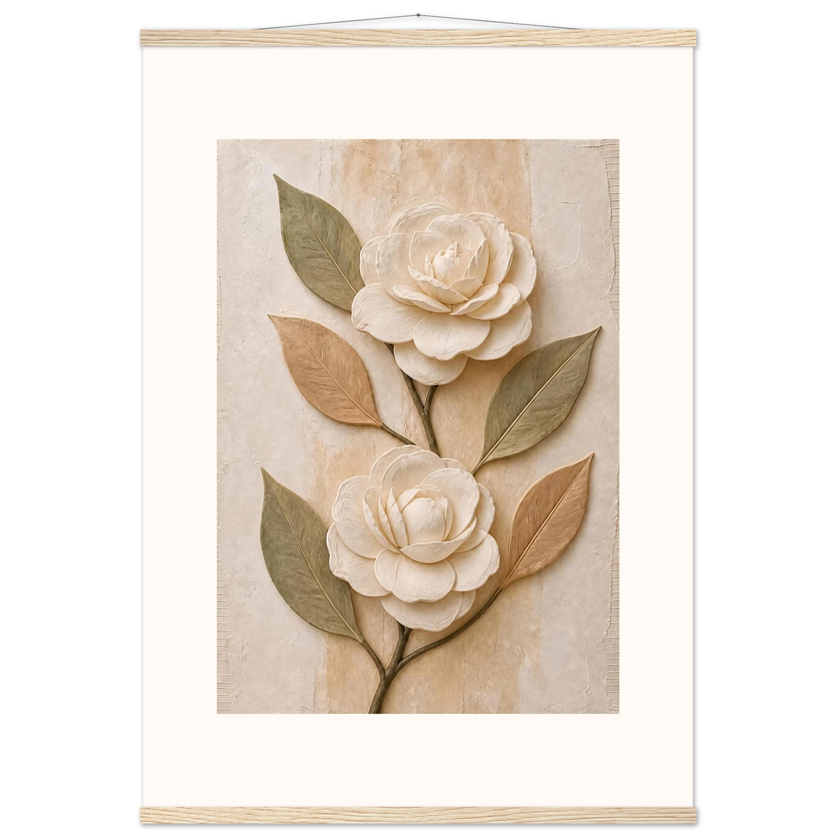 Carved Camellia: flowers and botanical. Museum-quality fine art poster.