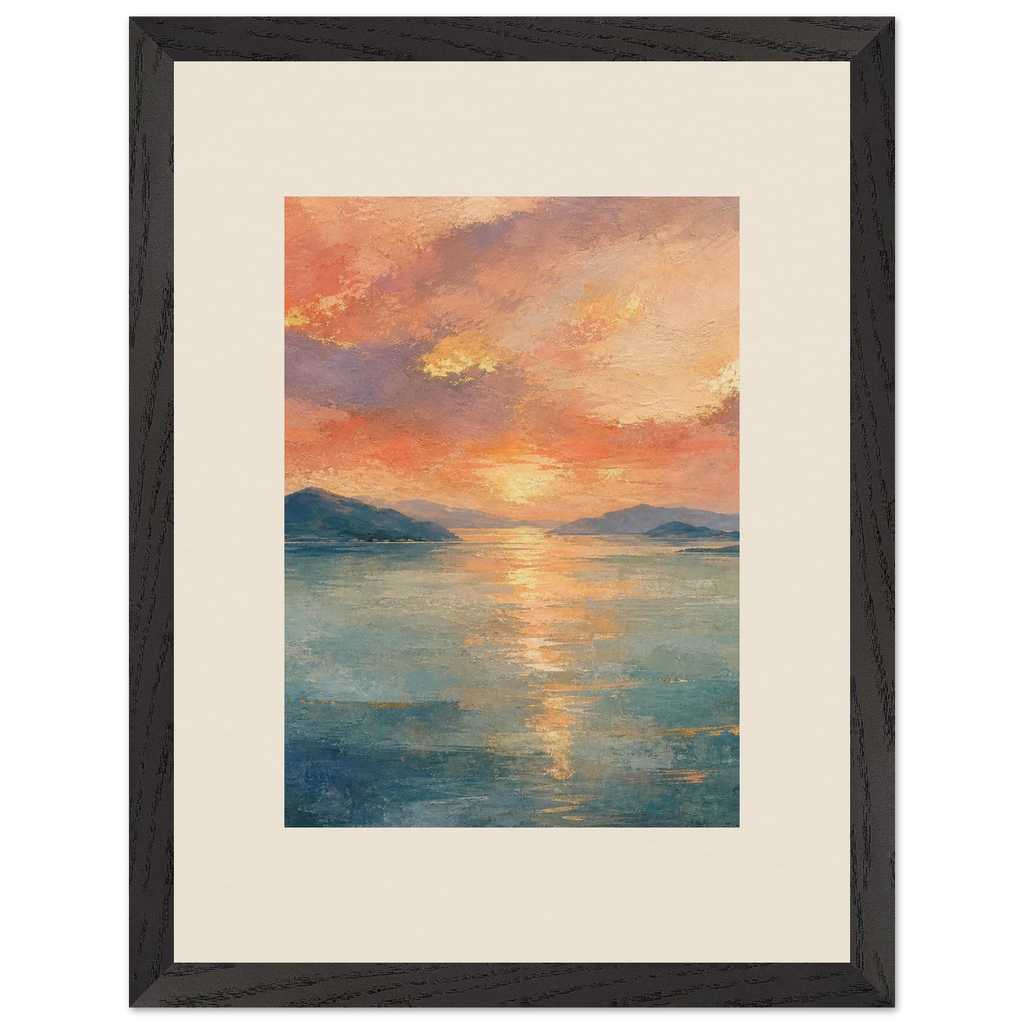Setouchi Peach Dawn: riviera and japandi. Framed fine art print.