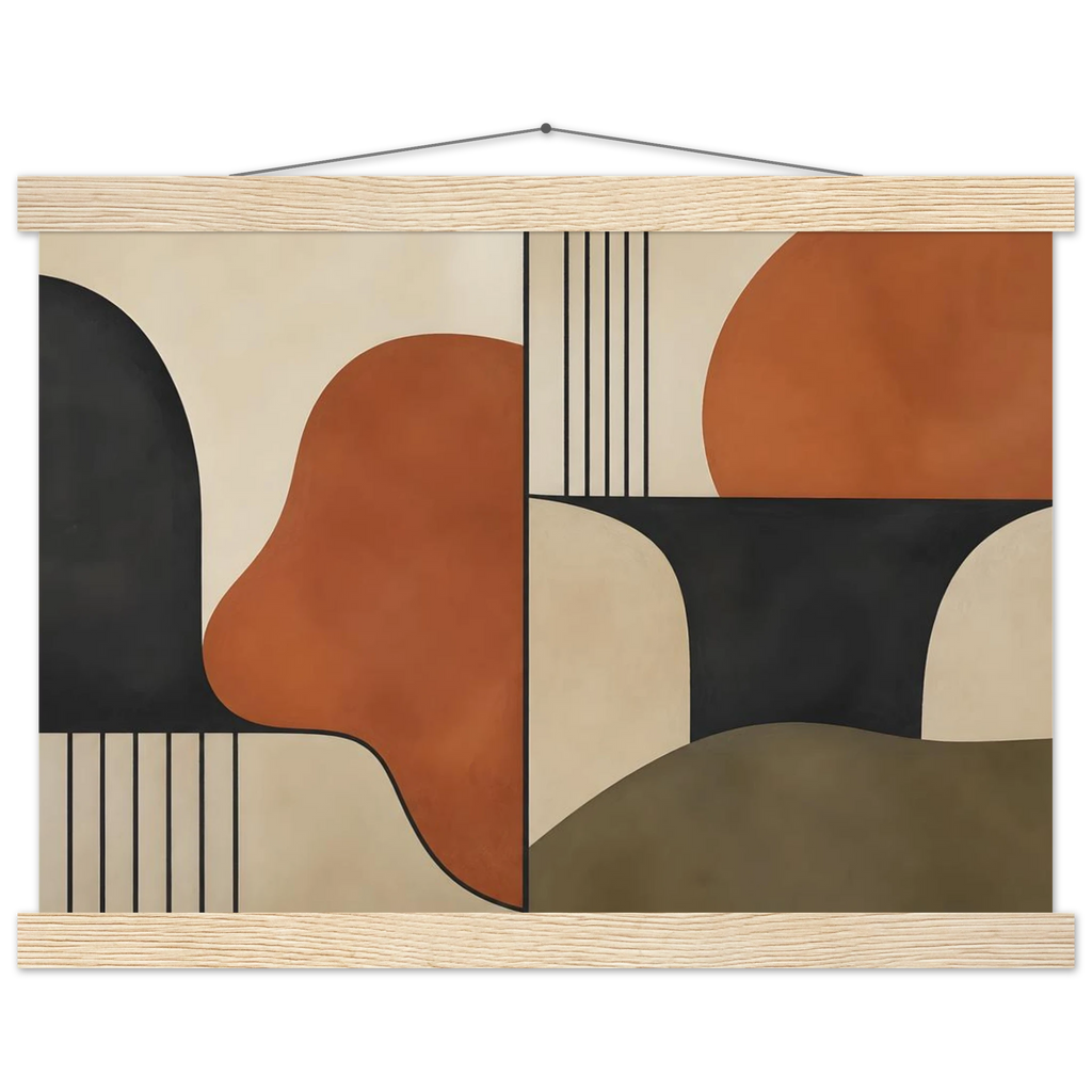 Compass and Clay: geometric abstract, clay and curves. Museum-quality fine art poster.
