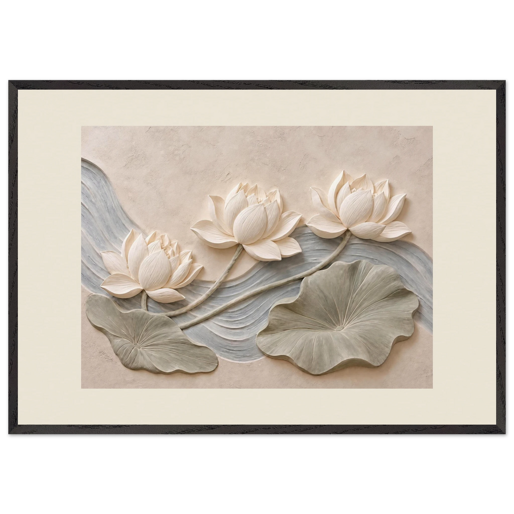Lotus Current: flowers and botanical. Framed fine art print, alternate frame and size.