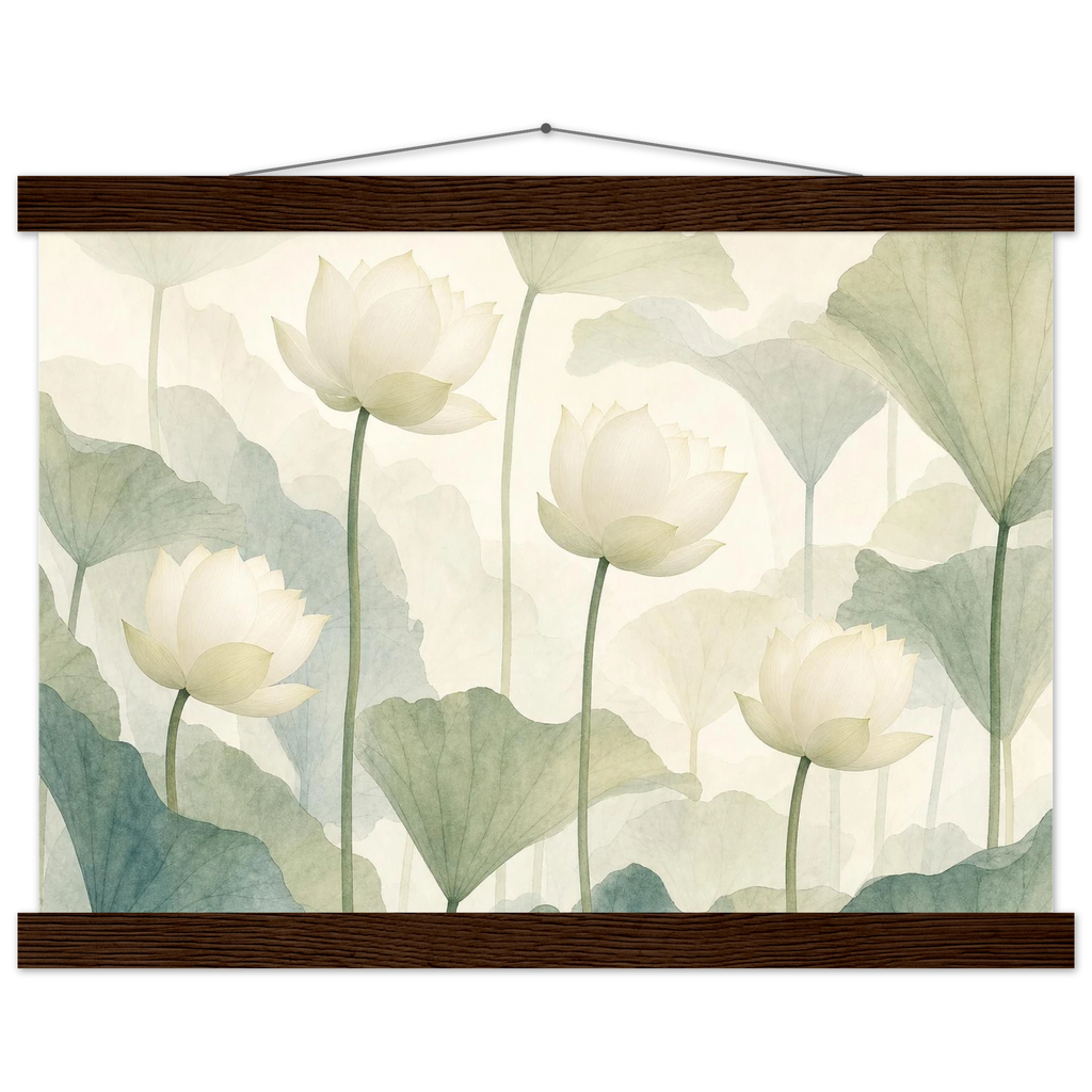 Ivory Lotus Screen: flowers and botanical. Museum-quality fine art poster.
