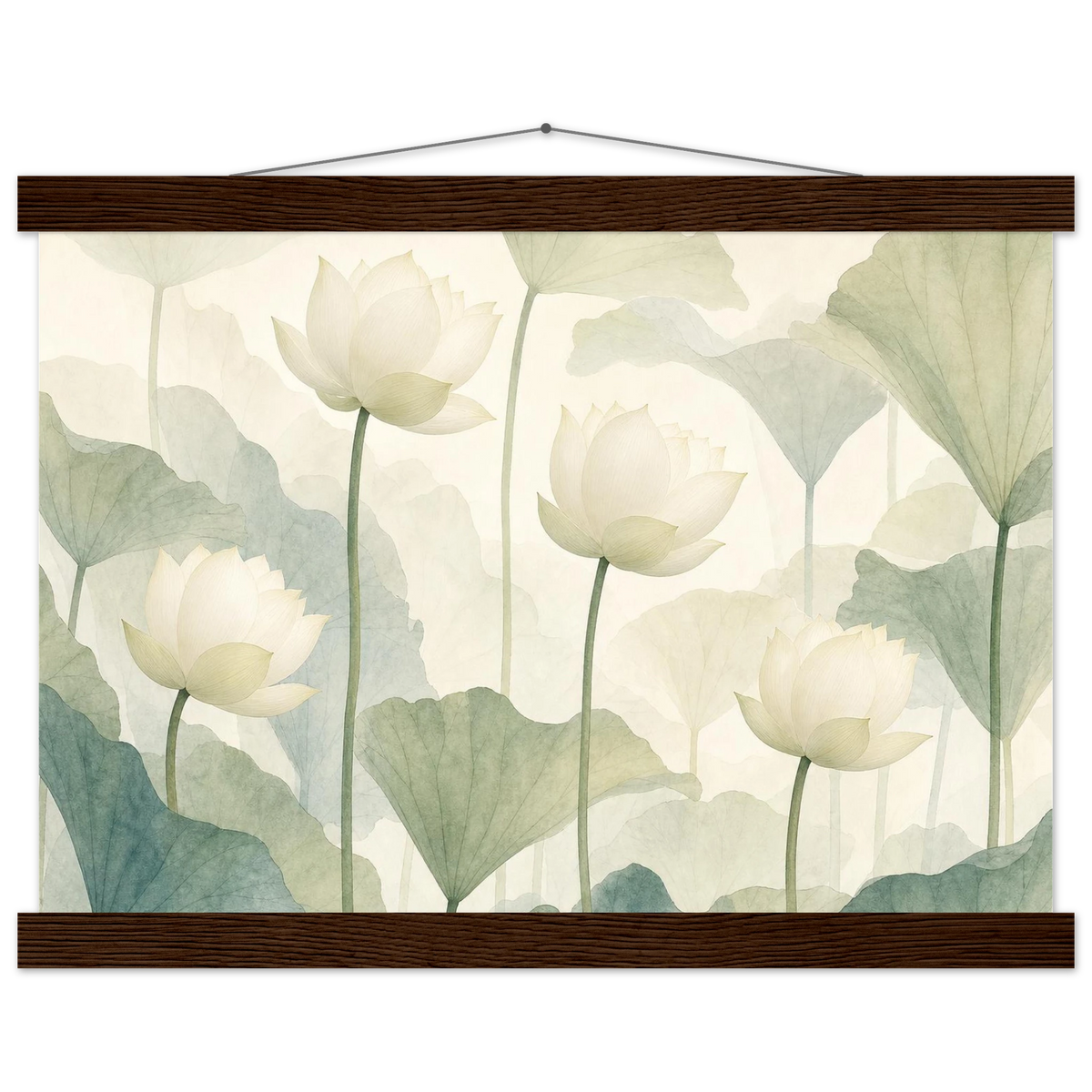 Ivory Lotus Screen: flowers and botanical. Museum-quality fine art poster.