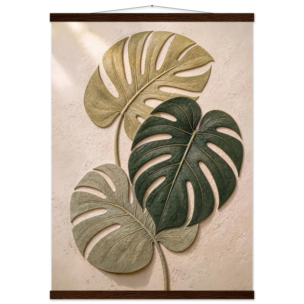 Stone Monstera: botanical and nature. Museum-quality fine art poster.