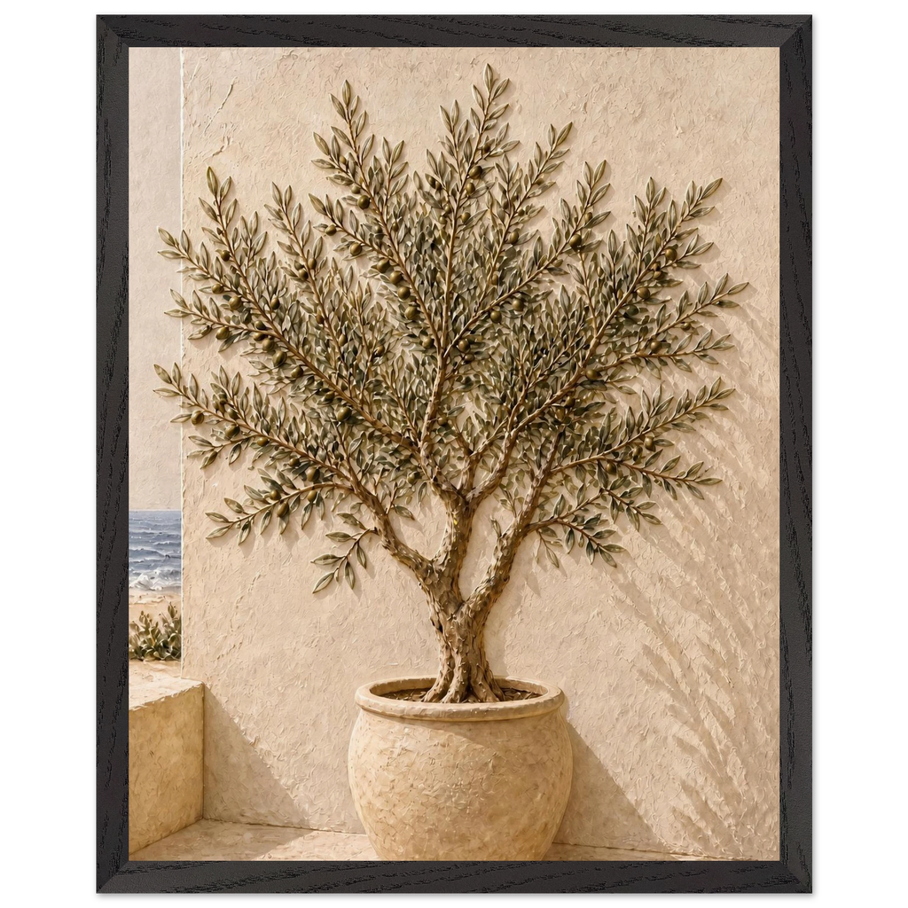 Olive Terrace: landscape and sun. Framed fine art print, alternate frame and size.