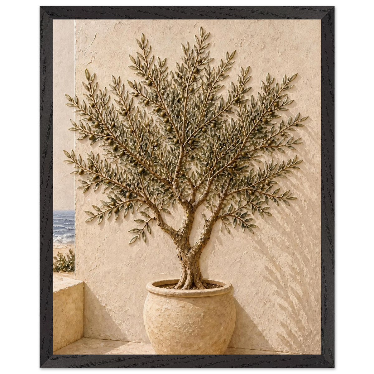 Olive Terrace: landscape and sun. Framed fine art print, alternate frame and size.