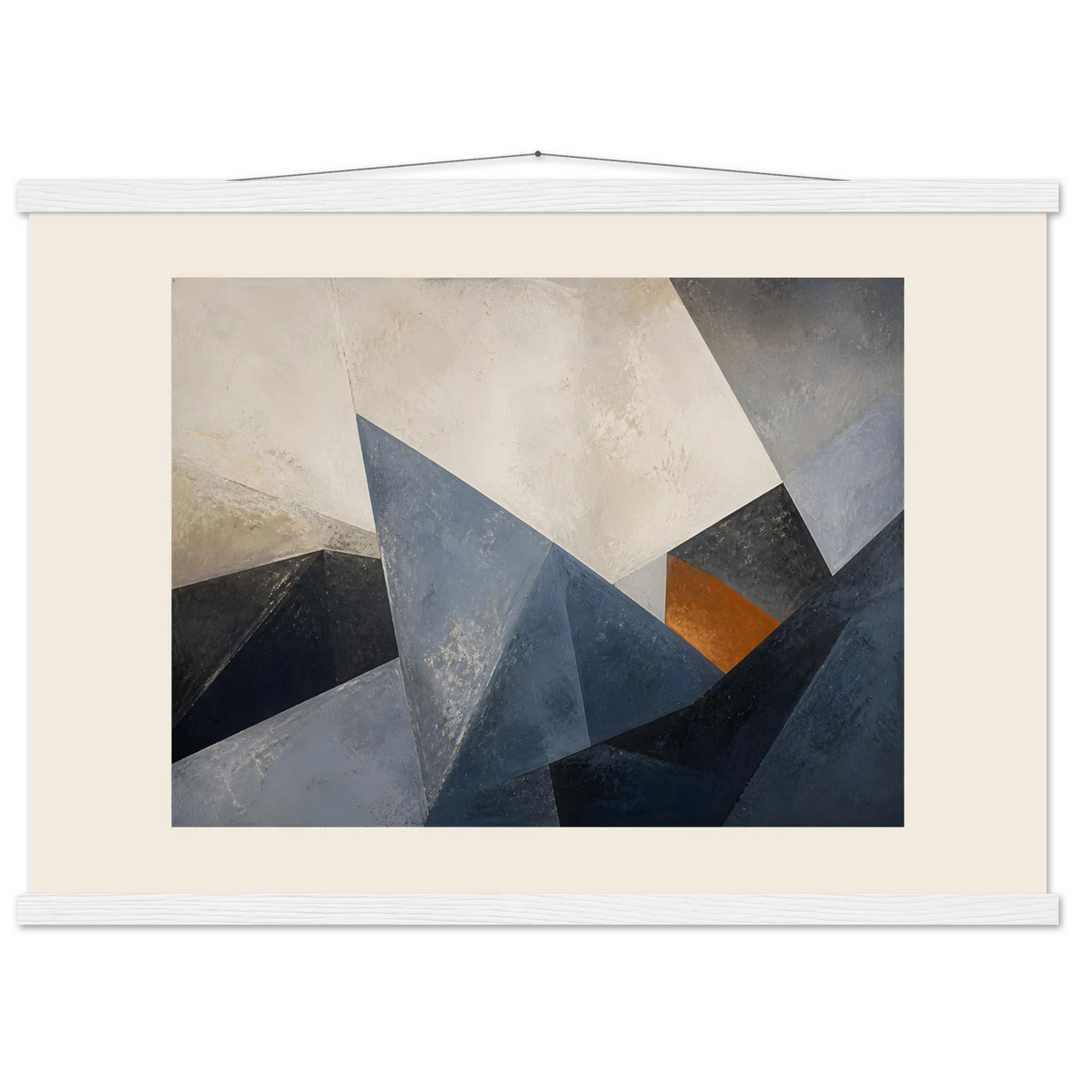 Slate Folds: abstract, mineral blue and texture. Fine art poster with wooden hanger by The Light Stays.