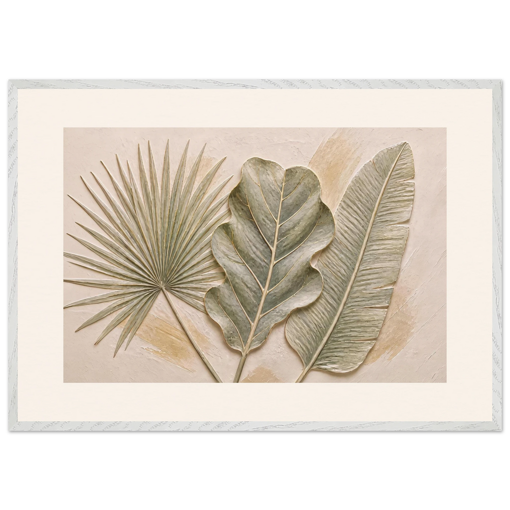 Three Leaves, botanical and nature. Archival framed fine art print shown framed.