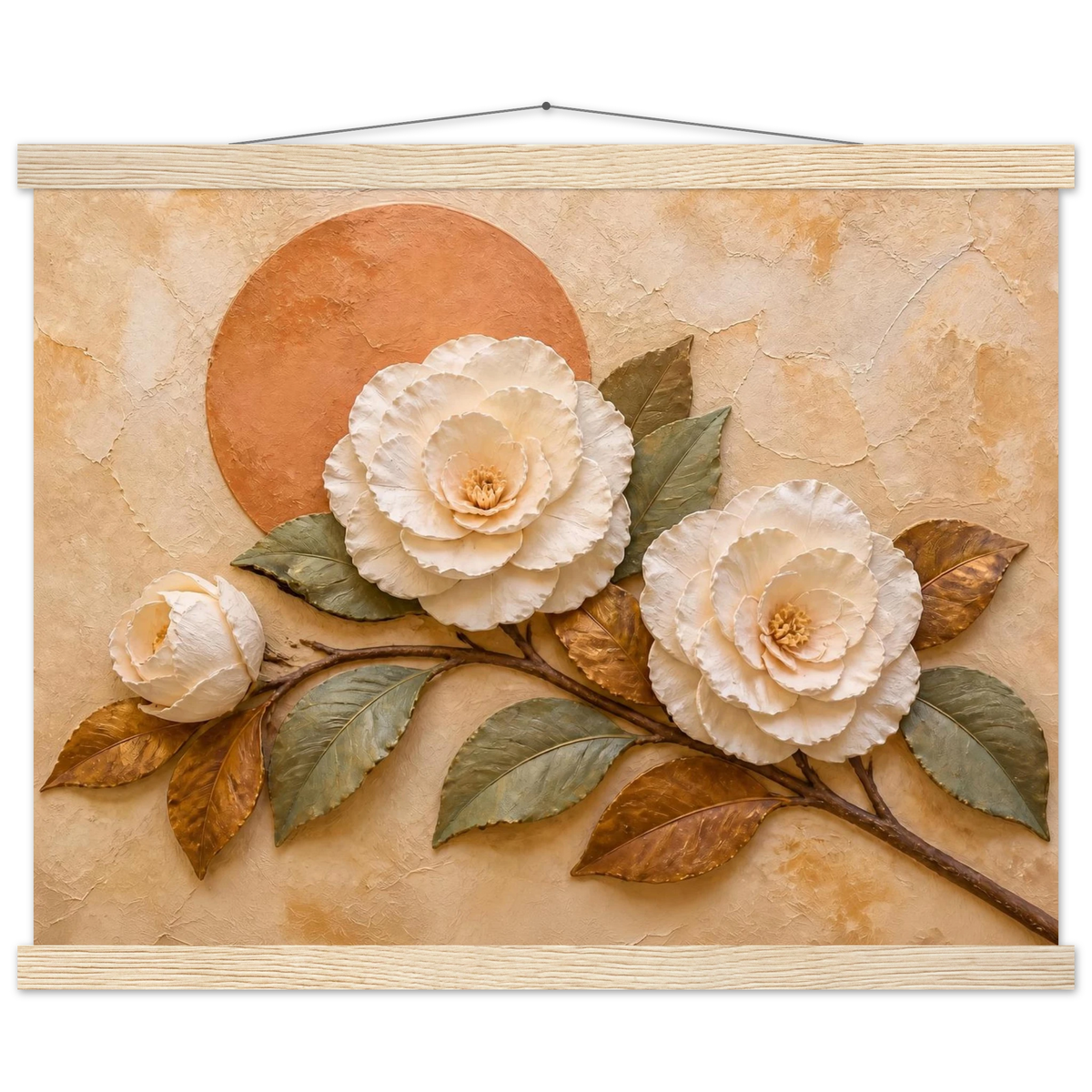 Camellia Eclipse: flowers and botanical. Museum-quality fine art poster.