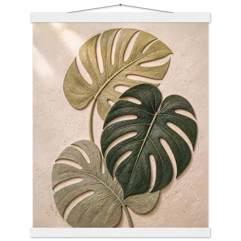 Stone Monstera: botanical and nature. Fine art poster, alternate frame and size.
