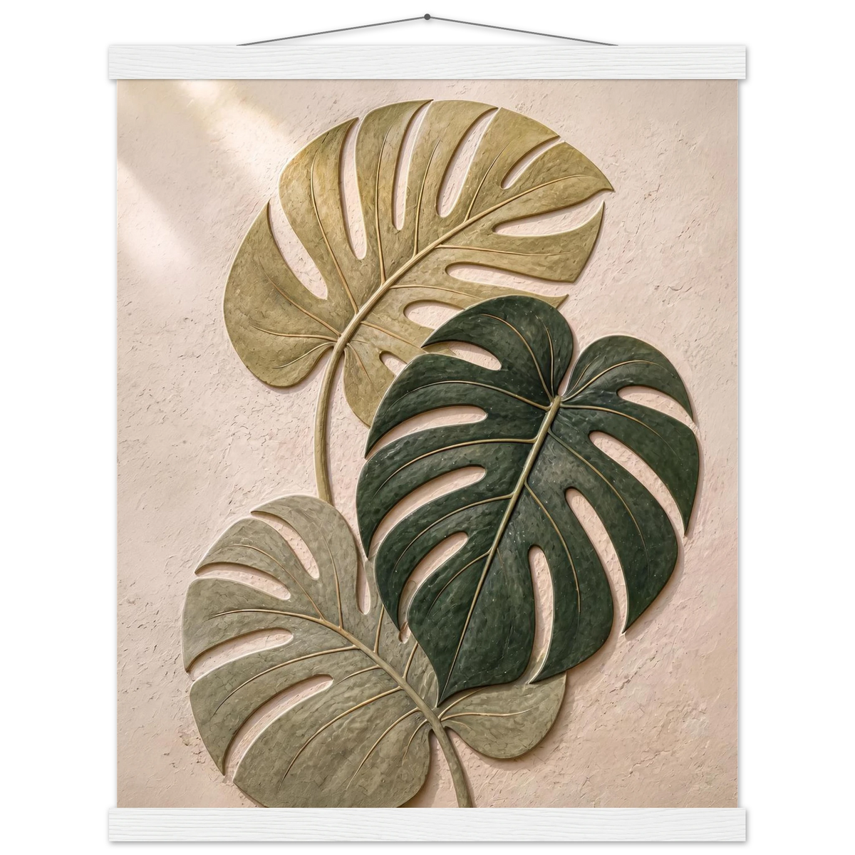 Stone Monstera: botanical and nature. Fine art poster, alternate frame and size.