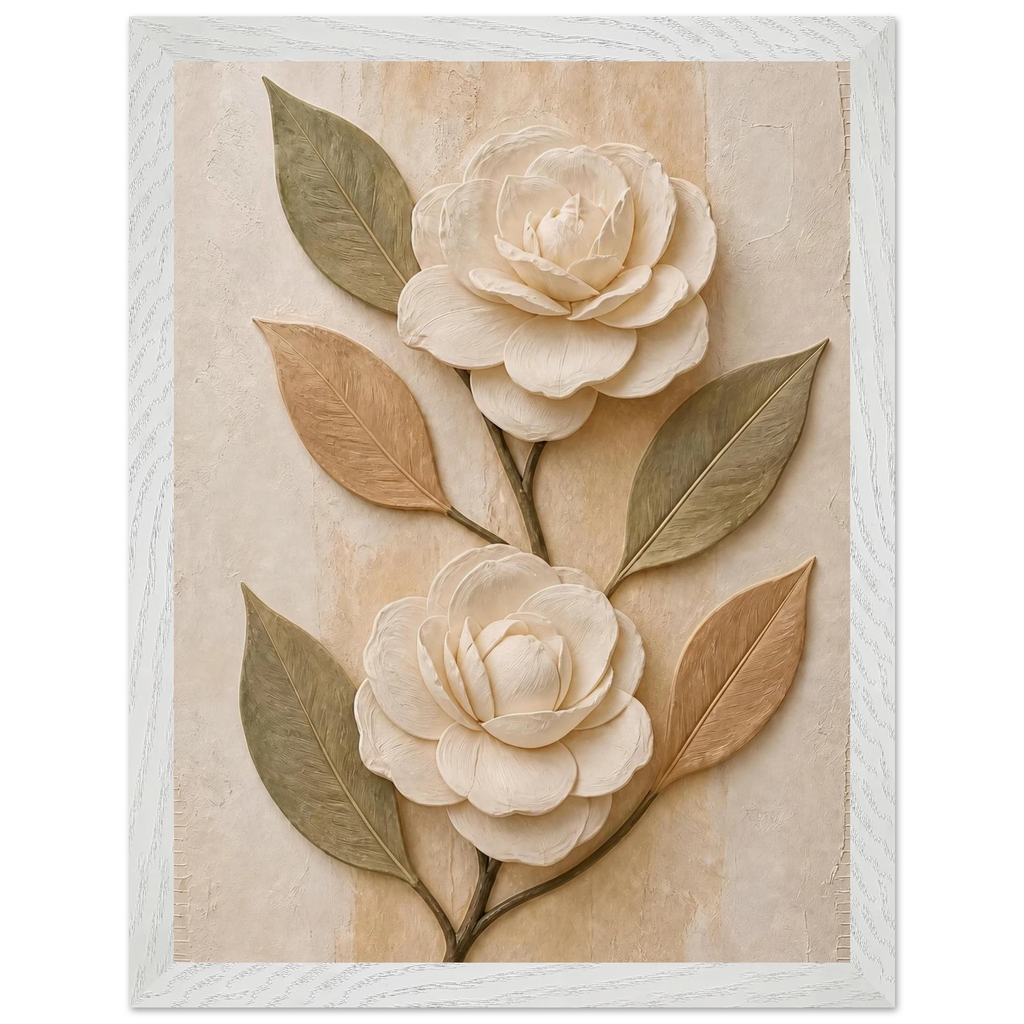 Carved Camellia: flowers and botanical. Framed fine art print by The Light Stays.