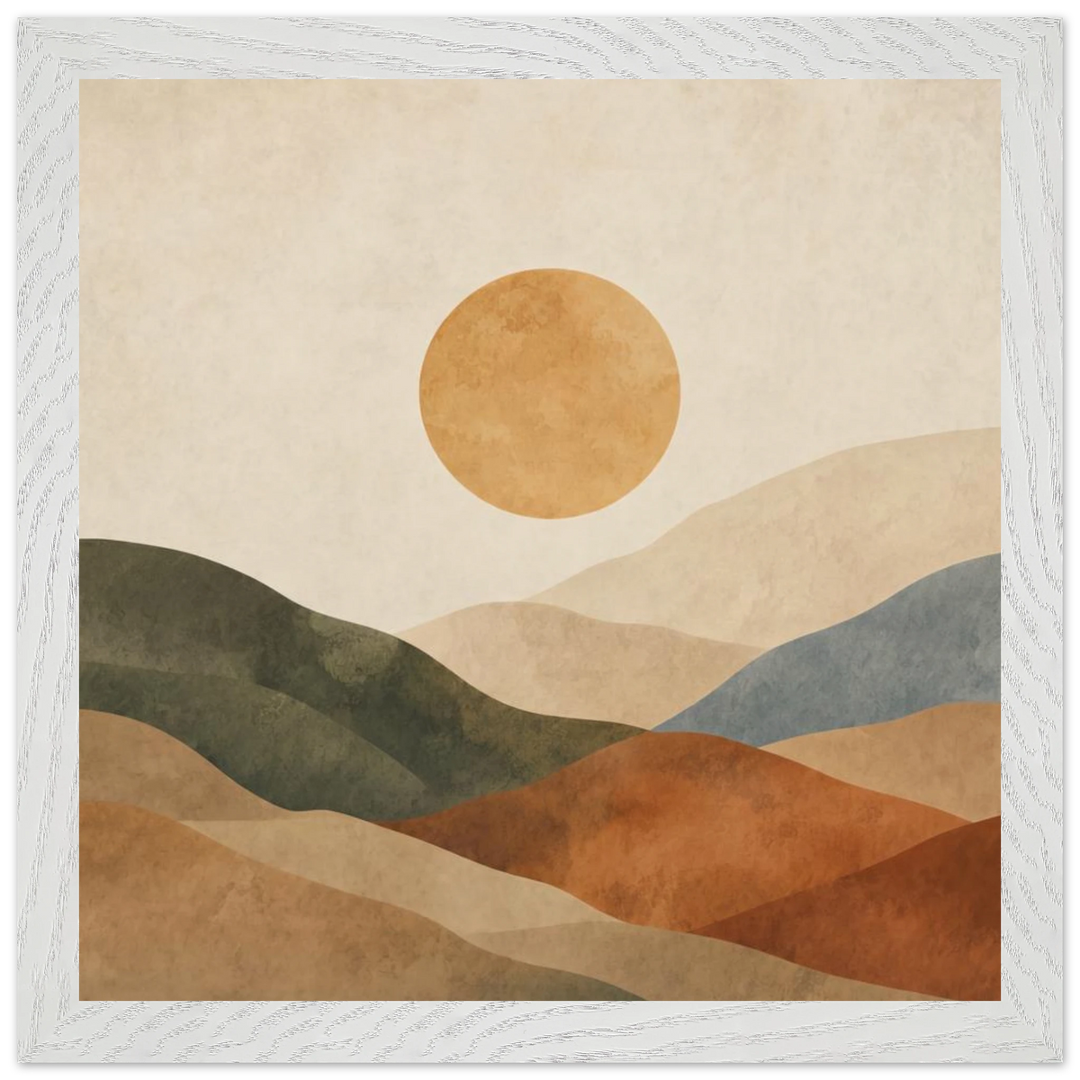 Kindled Earth: sun, hills and ochre palette. Framed fine art print by The Light Stays.