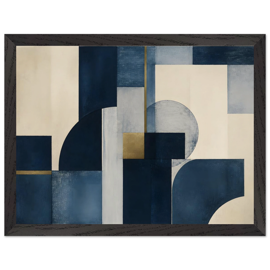 Blue Architecture: geometric abstract, blue and cream. Framed fine art print.