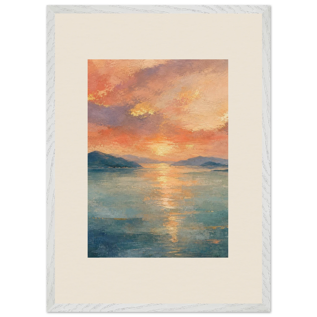 Setouchi Peach Dawn, riviera and japandi. Archival framed fine art print shown framed.