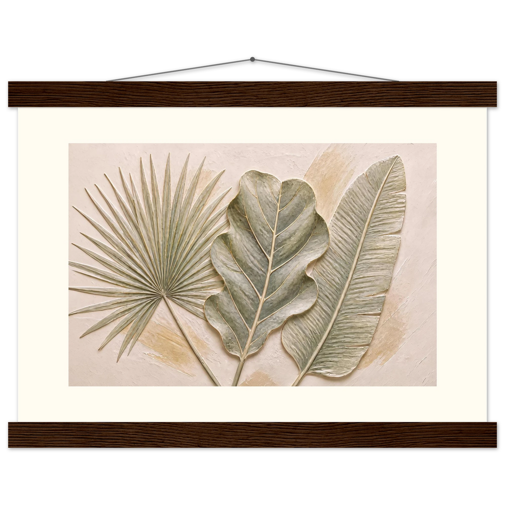 Three Leaves: botanical and nature. Museum-quality fine art poster.