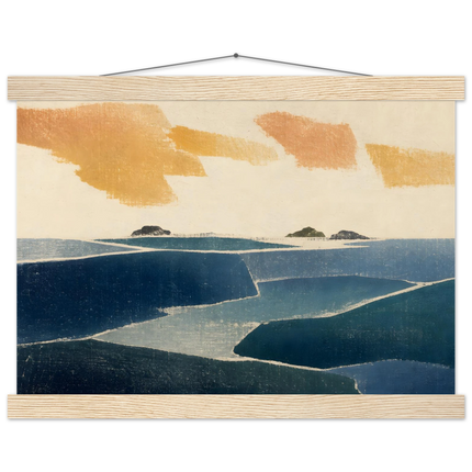 Amber and Indigo: abstract, coastline and color field. Fine art poster.