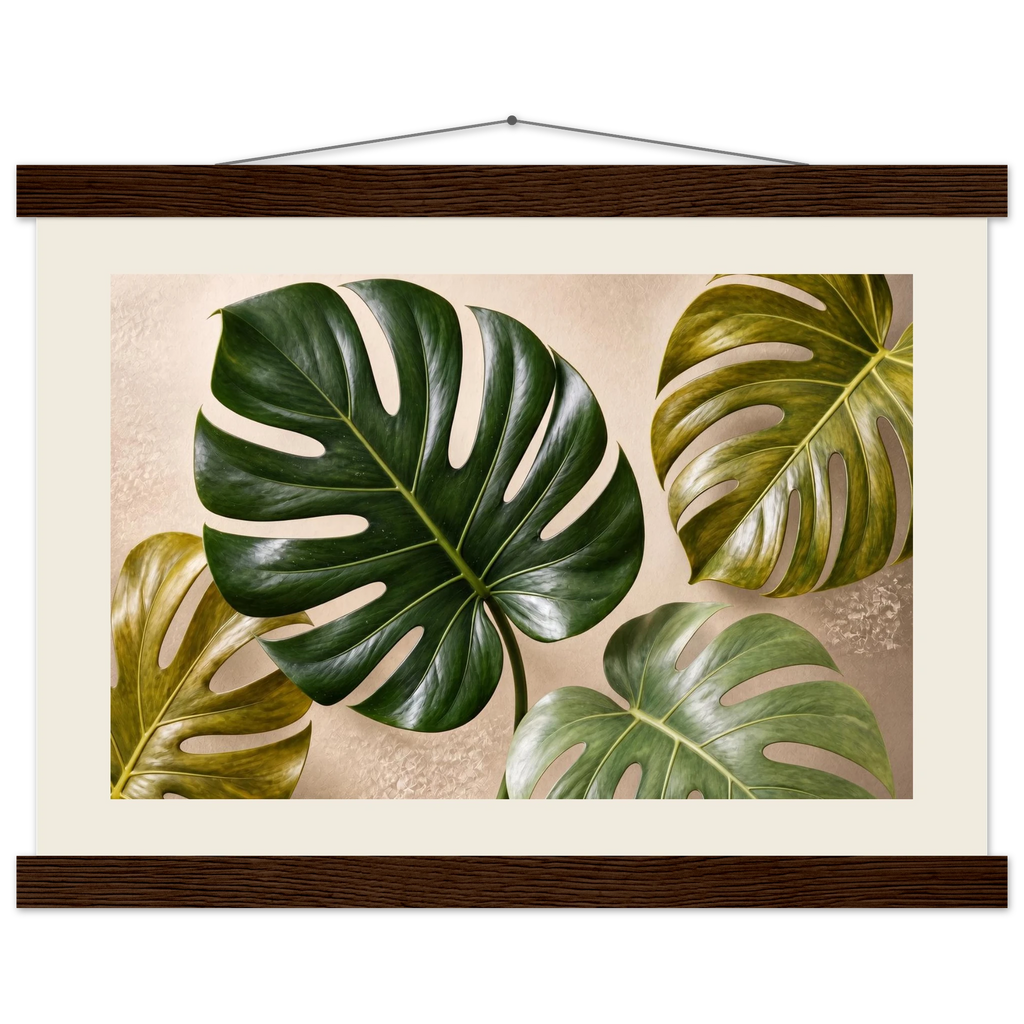 Four Greens: leaves, vivid green and impasto. Fine art poster by The Light Stays.