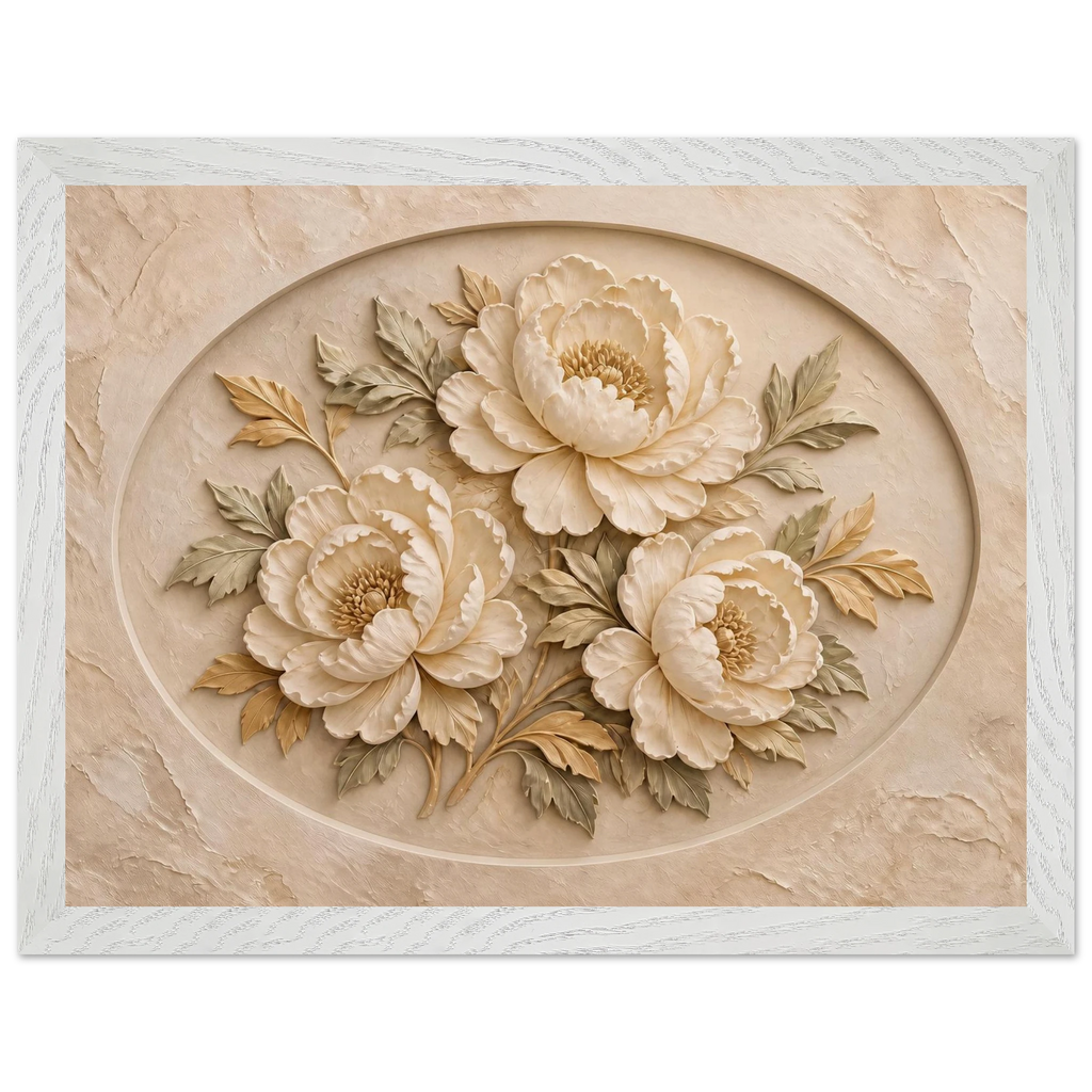 Peonies in Stone, flowers and botanical. Archival framed fine art print shown framed.