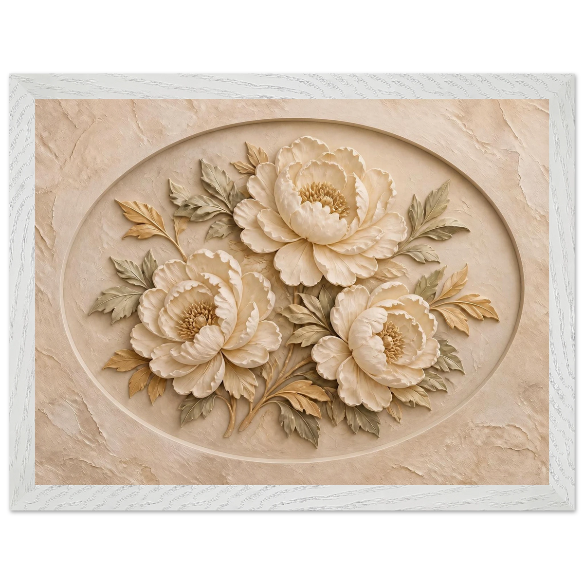Peonies in Stone, flowers and botanical. Archival framed fine art print shown framed.