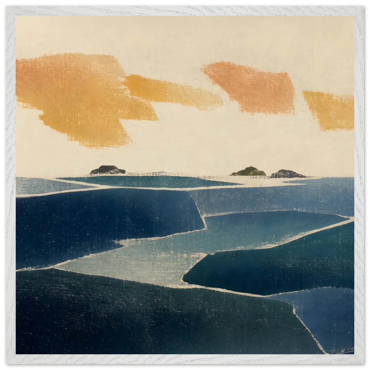 Amber and Indigo: abstract, coastline and color field. Framed fine art print by The Light Stays.