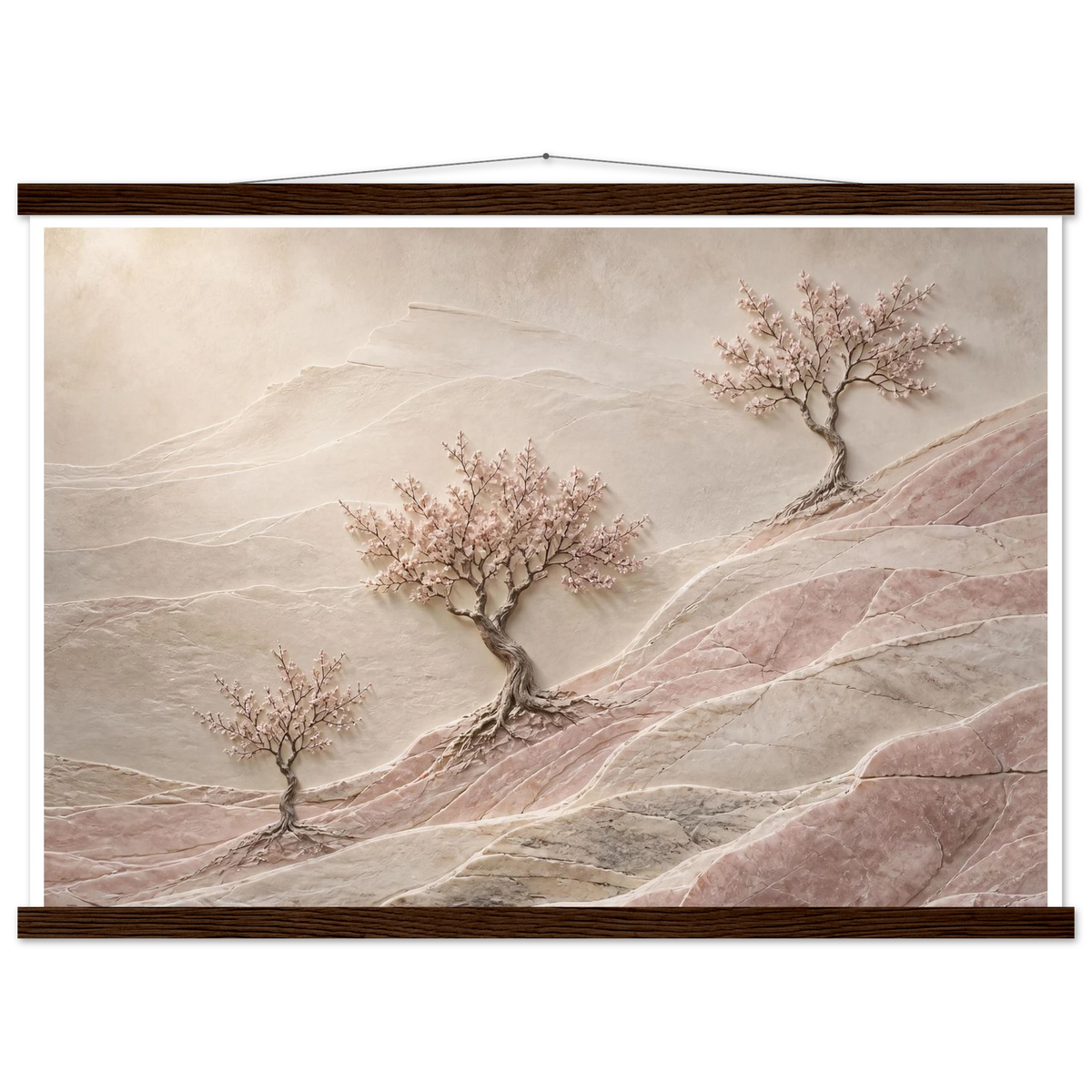 Blossom Terraces, flowers and botanical. Archival fine art poster shown framed.