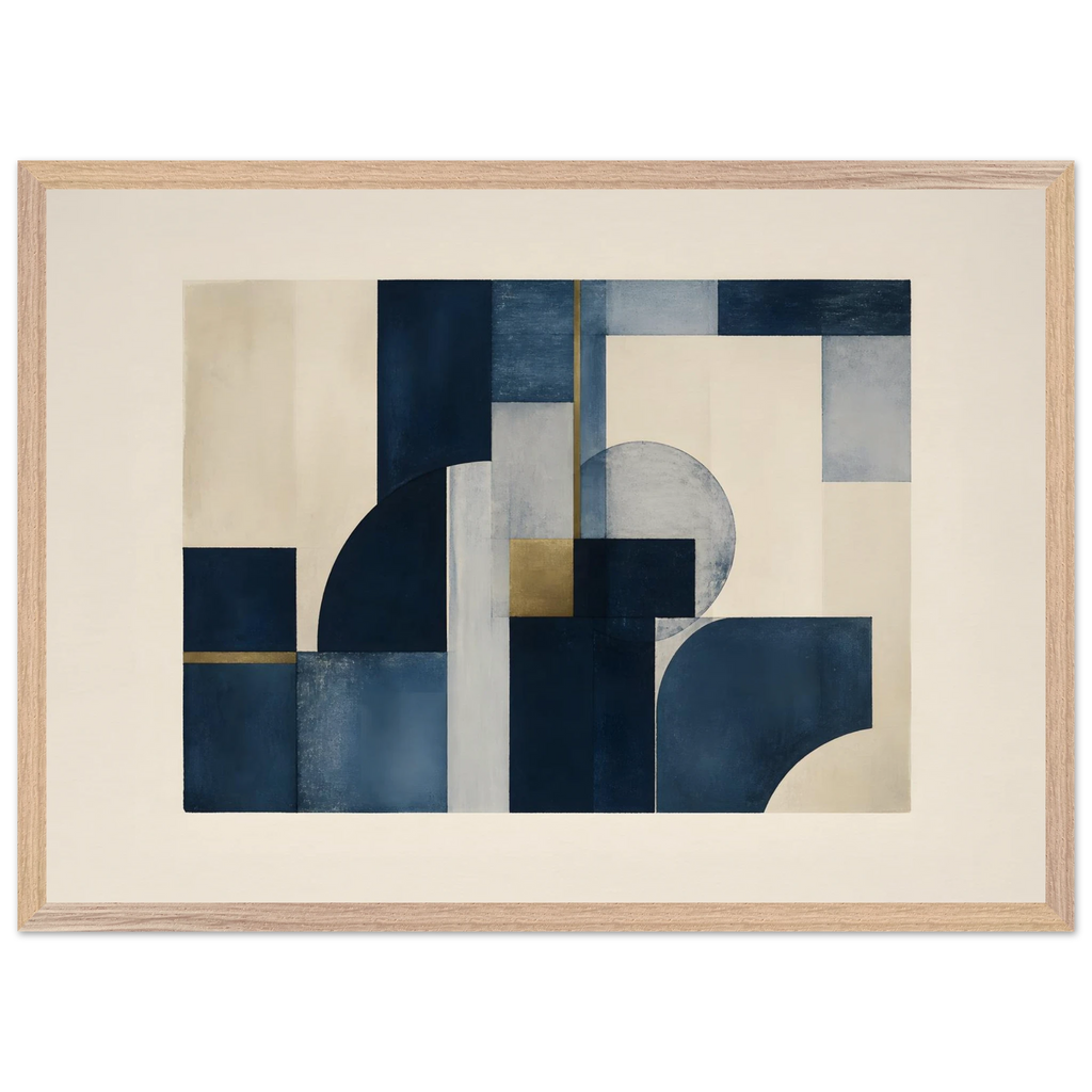 Blue Architecture: geometric abstract, blue and cream. Museum-quality framed fine art print.