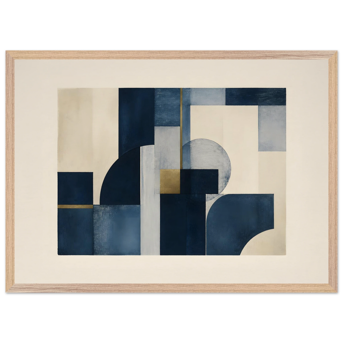 Blue Architecture: geometric abstract, blue and cream. Museum-quality framed fine art print.