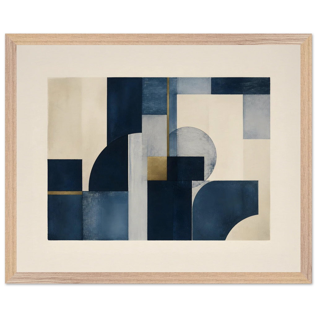 Blue Architecture, geometric abstract, blue and cream. Archival framed fine art print shown framed.