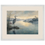 Heron at Dawn: japanese art and japandi. Framed fine art print, alternate frame and size.