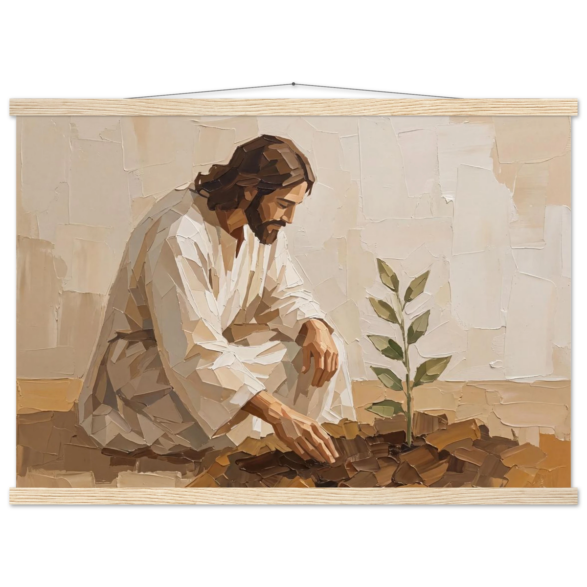 First Seeds: jesus, faith and botanical. Fine art poster with wooden hanger by The Light Stays.