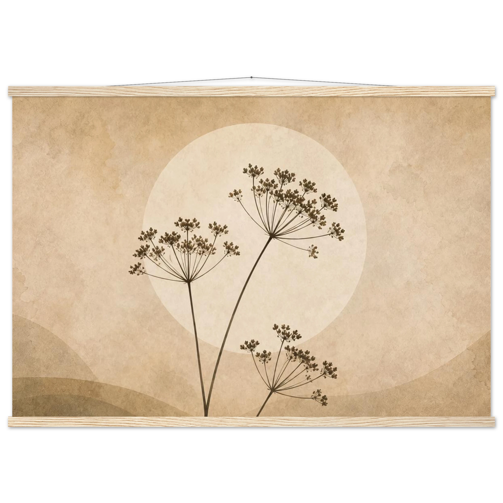 Pôster Wild Stems com suporte de madeira, hastes botânicas suaves em composição circular