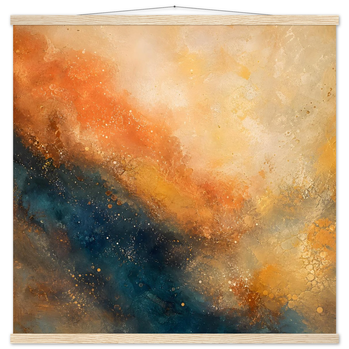 Warm Cosmic Field: galaxy, night sky and celestial art. Fine art poster with wooden hanger by The Light Stays.