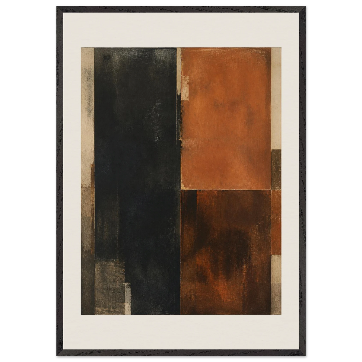 Earth and Charcoal Diptych, Panel I of II: abstract, geometry and mineral palette. Framed fine art print by The Light Stays.