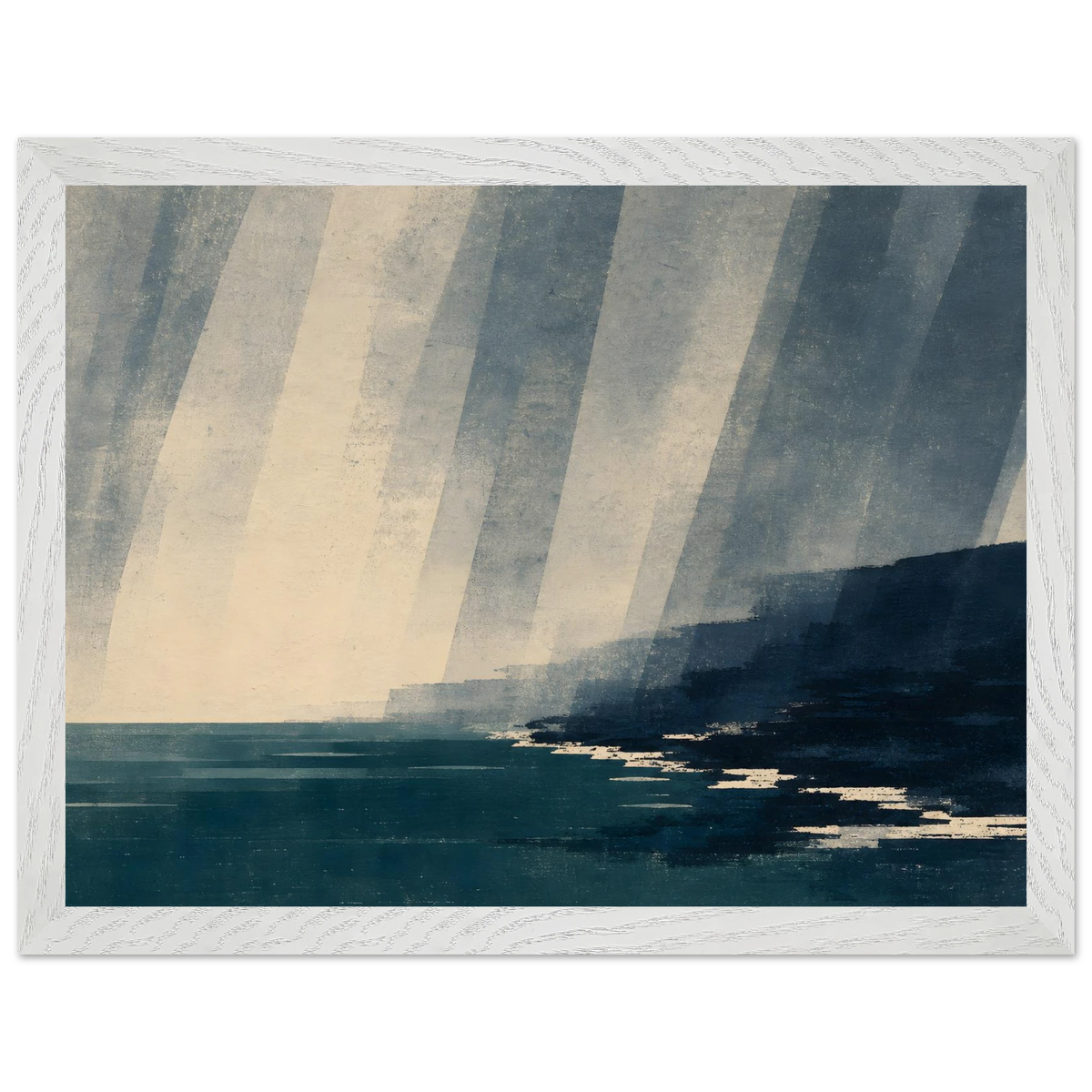 Rain Coast: japandi, teal blue and atmosphere. Framed fine art print by The Light Stays.