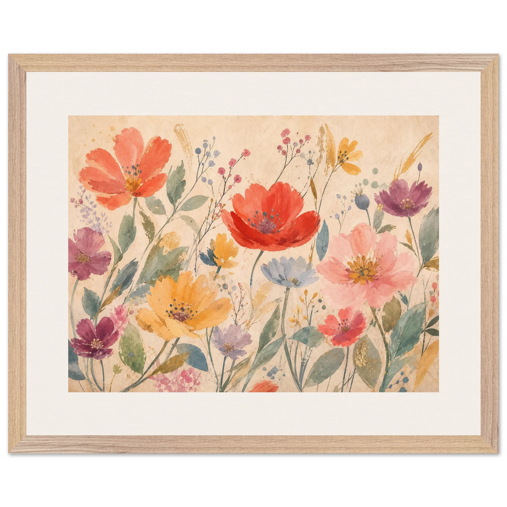 Floral Rhythm: flowers and botanical. Framed fine art print, alternate frame and size.