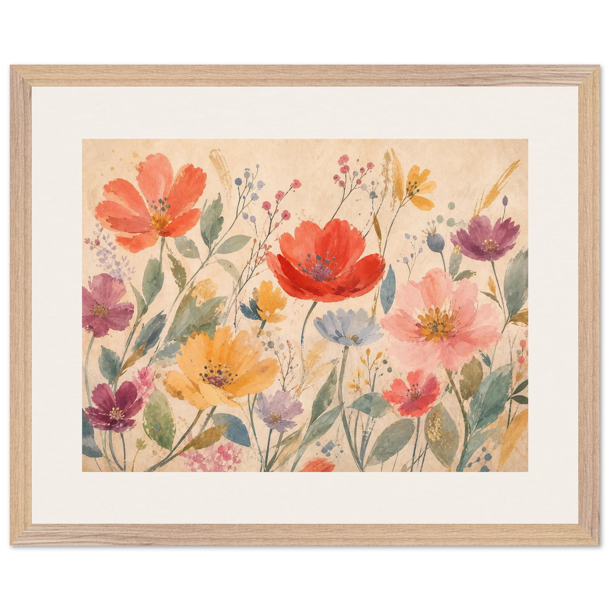 Floral Rhythm: flowers and botanical. Framed fine art print, alternate frame and size.