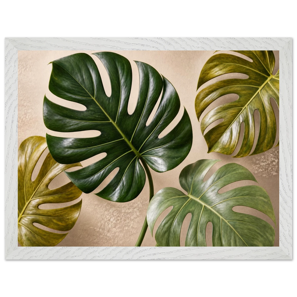 Four Greens, leaves, vivid green and impasto. Archival framed fine art print shown framed.