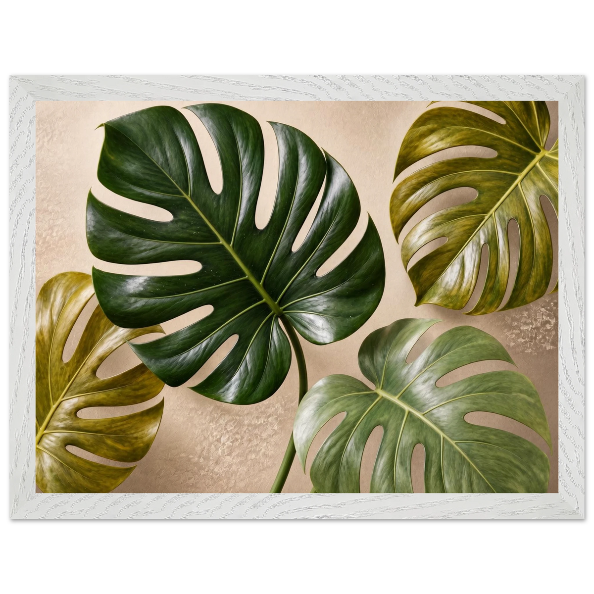 Four Greens, leaves, vivid green and impasto. Archival framed fine art print shown framed.