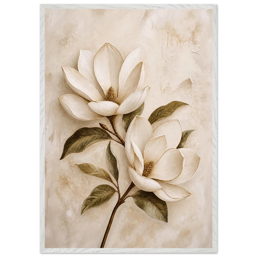 Gilded Magnolia: flowers and botanical. Museum-quality framed fine art print.