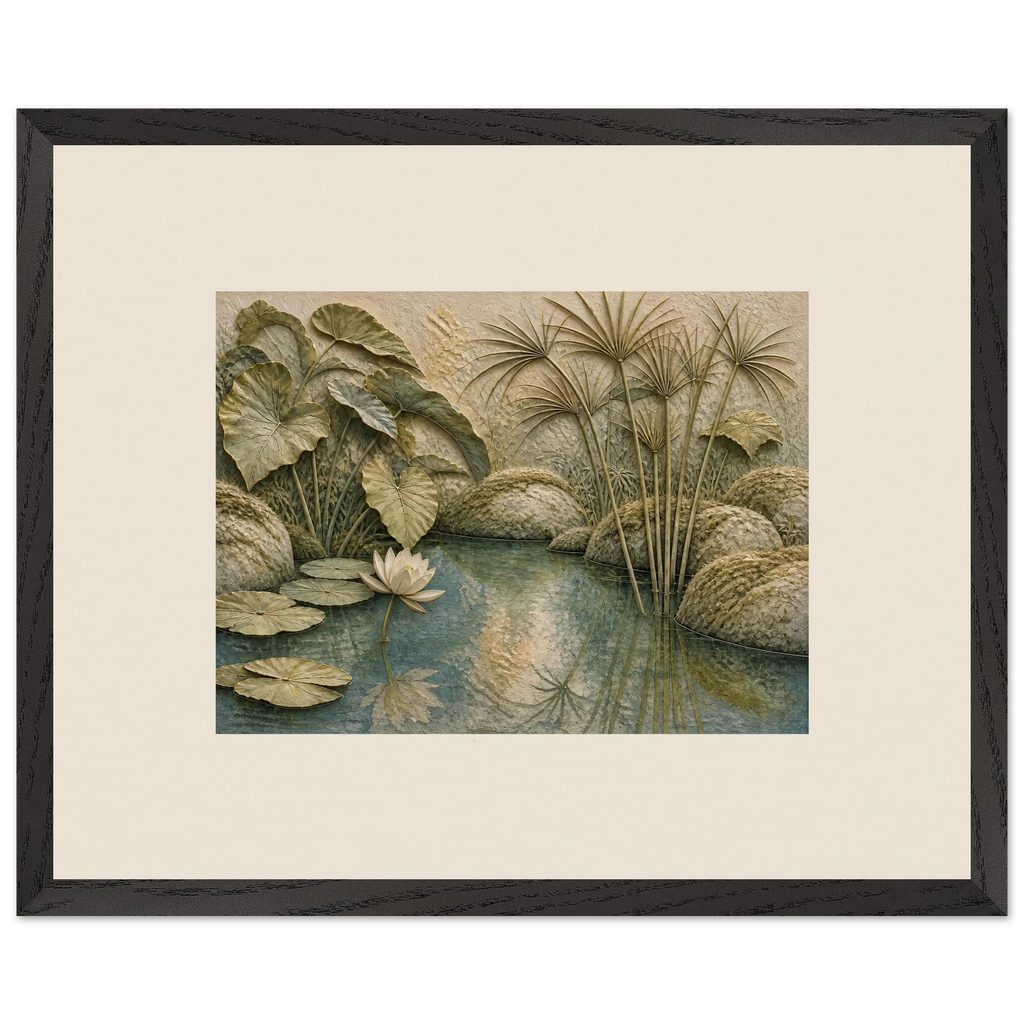 Papyrus Pond: lake, papyrus and serene greens. Framed fine art print by The Light Stays.