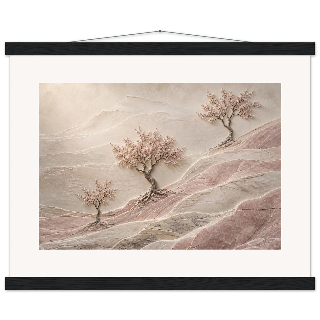 Blossom Terraces, flowers and botanical. Archival fine art poster shown framed.