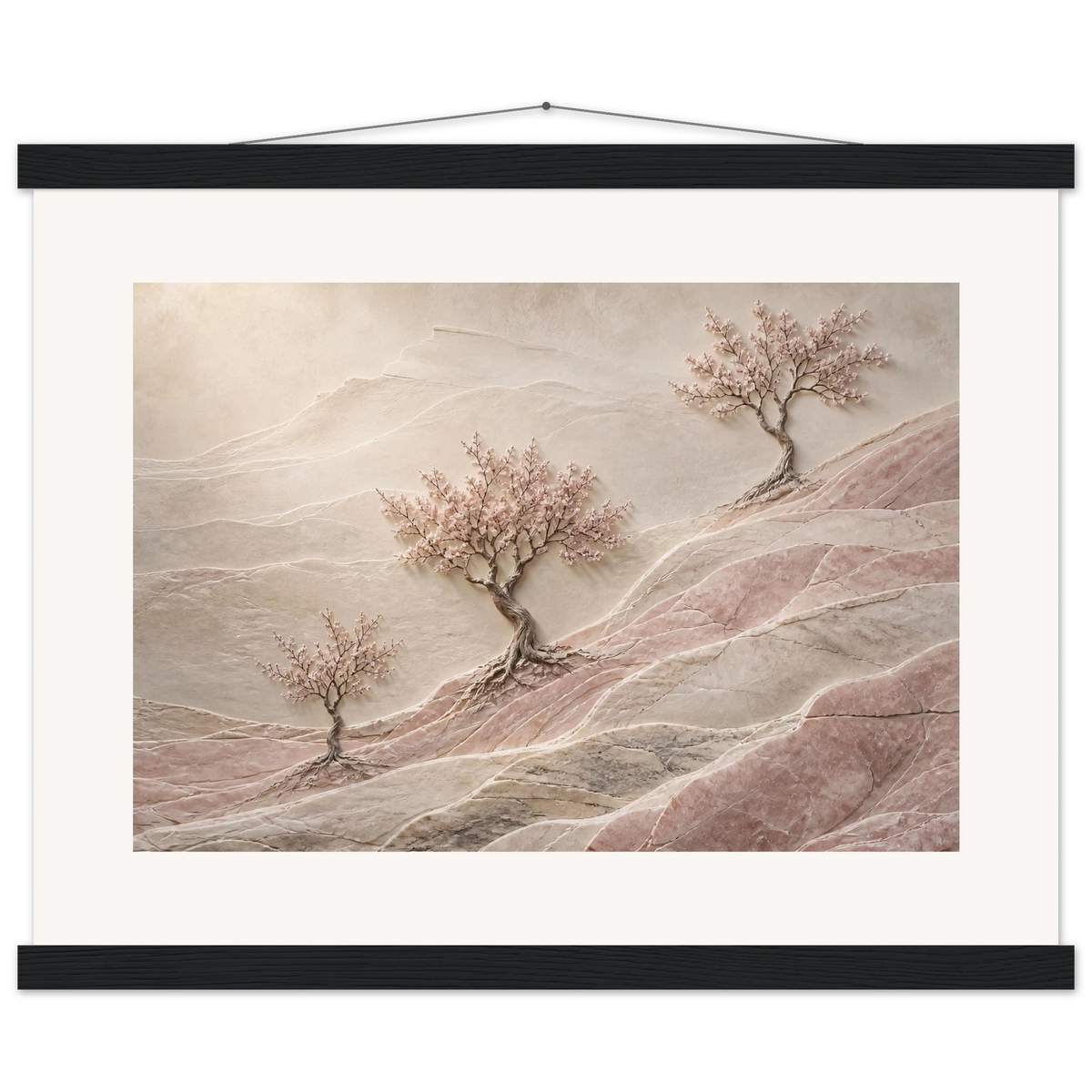 Blossom Terraces, flowers and botanical. Archival fine art poster shown framed.